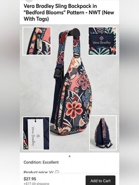 NWT Vera Bradley Bedford Blooms Crossbody Women's Bag